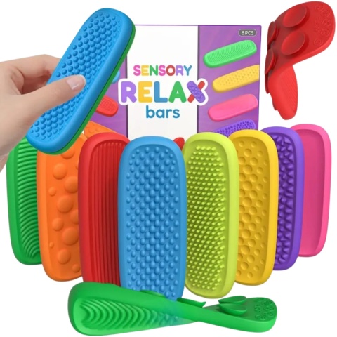 ZESTAW 8 SILIKONOWYCH FIDGETÓW SENSORYCZNYCH – TERAPIA SI | ADHD | AUTYZM | ANTYSTRESOWE